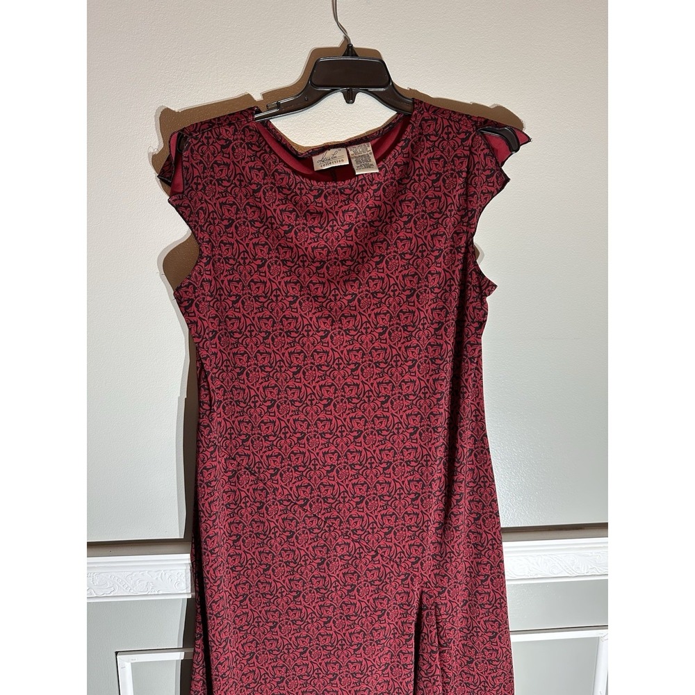 Kathie Lee Collection Red Black All‎ Over Print Asymmetrical Cap Sleeve Dress XL